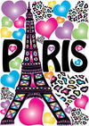 Paris Wall Decals / Paris Wall Stickers Theme with Eiffel Tower Wall Decals with 30 Multicolored and Leopard Print Heart Wall Stickers
