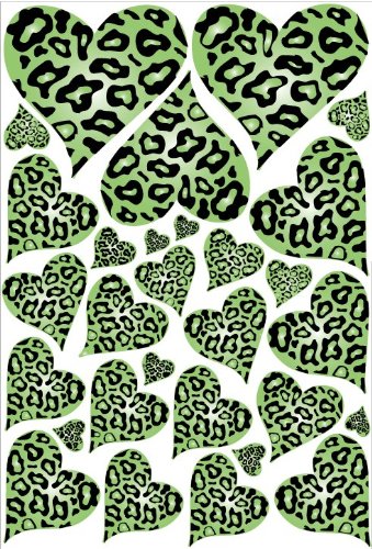 Green Leopard Cheetah Print Hearts Wall Stickers / Decals