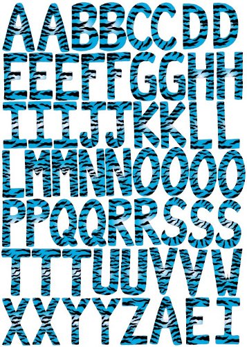 60 ABC Alphabet Wall Decals Turqouise Blue Zebra Print 3.25in. Letters Wall Stickers Decals