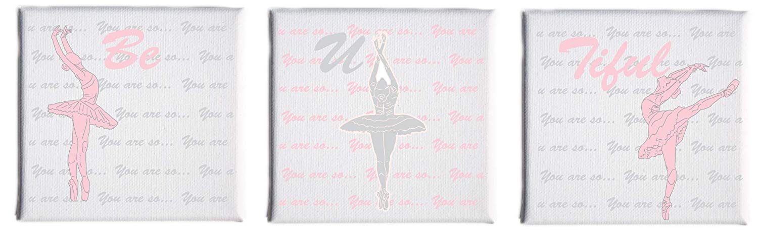 Ballerina Canvas Print Children's Wall Art/Ballet Dance Wall Decor (Set of Three 5in x 5in canvases)