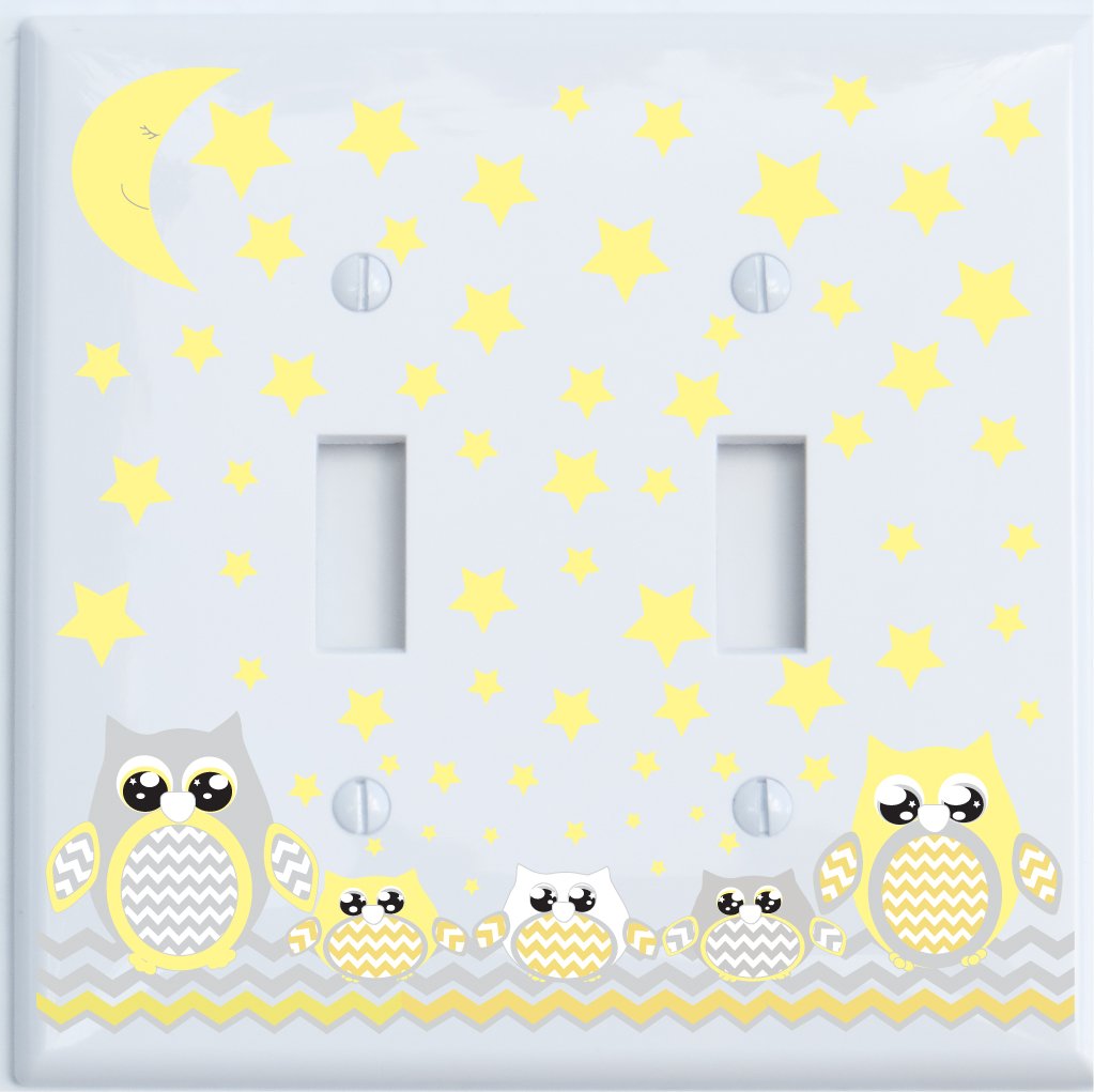 Grey and Yellow Owl Light Switch Cover Wall Plate Outlet Cover