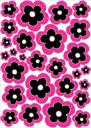 27 Pink and Black Flower Wall Stickers,decal, Graphics
