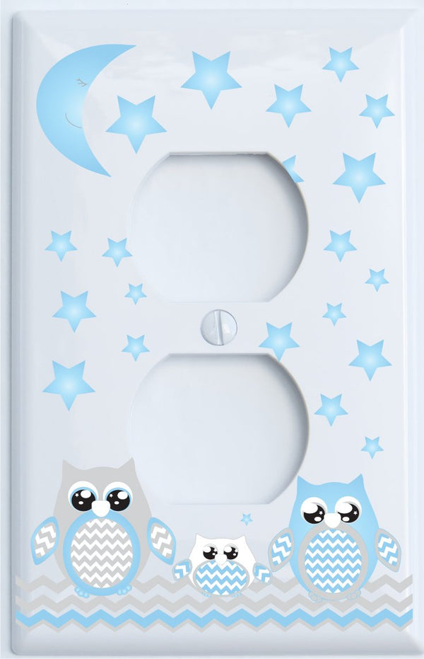 Grey and Blue Owl Light Switch Wall Plate and Owl Outlet Covers/Owl Nursery Decor