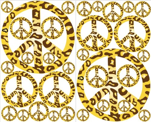 Gold and Brown Leopard Print Peace Sign Wall Decals Stickers Decor