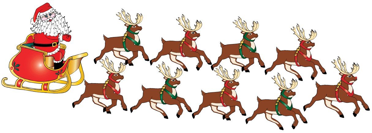 Santa Claus Wall Decals in His Sleigh with 8 Reindeer Decals and Rudolph Wall Stickers