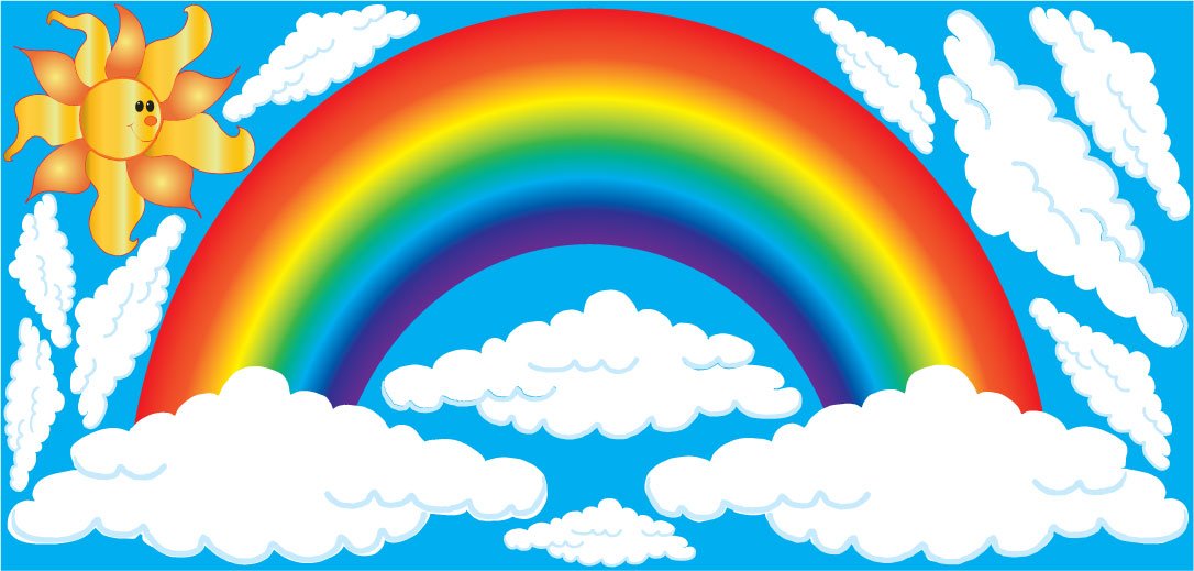 Rainbow Wall Decals, Stickers with Sun and Clouds Wall Decals/Spring Time Rainbow Wall Decor