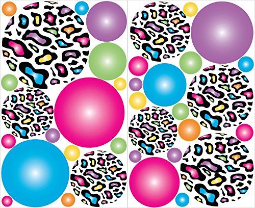 Muticolored Leopard Print Polka Dot Wall Decals Stickers in Hot Pink, Blue, Purple, Green, Yellow, and Orange