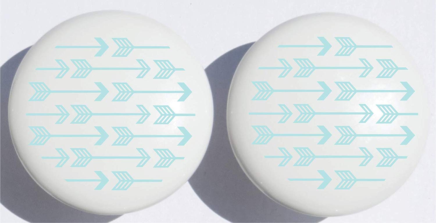 Seafoam Green Arrow Print Drawer Knobs/Ceramic Cabinet Pulls Woodland Forest Nursery Decor for Baby Boys Or Girls (Set of Two)