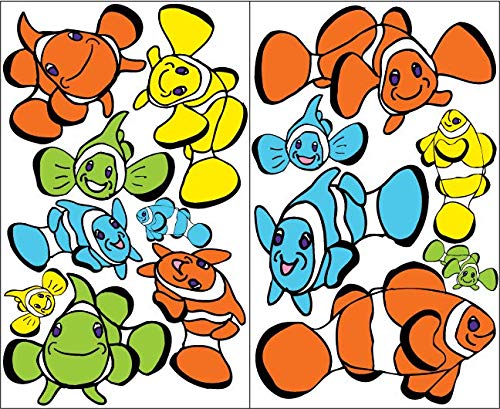 Clown Fish Wall Decals Stickers/Multicolored Clown Fish Chilren's Room Decor in Blue, Orange, Yellow and Green