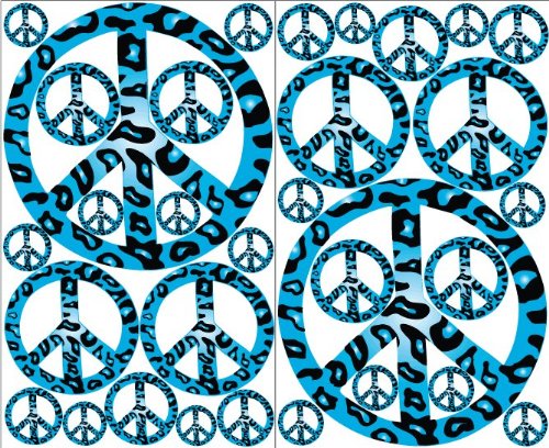 Blue Leopard Animal Print Peace Sign Wall Stickers Decals