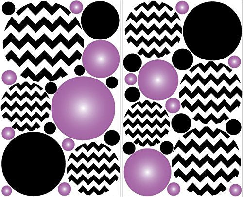 Purple Radial and Black Chevron Polka Dot Wall Decals Stickers