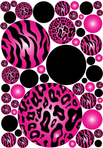 Meduim Dots Hot Pink 3d Zebra and Leopard Print Wall Stickers