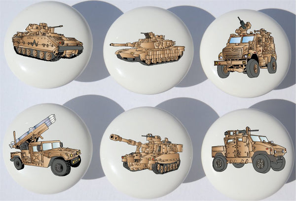 Presto Armored Trucks and Tanks Drawer Pulls/Ceramic Drawer Knobs with Tanks, and Military Vehicles, 6 Set