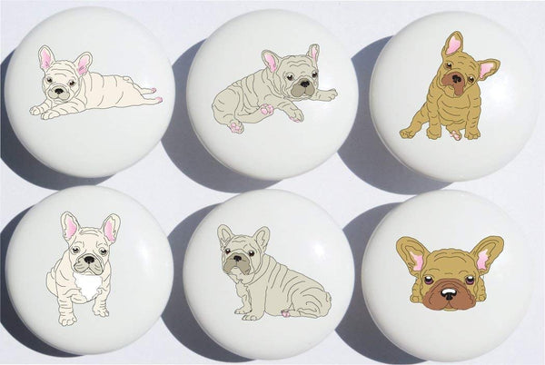 Frenchie Bulldog Puppy Drawer Knobs French Dogs Ceramic Cabinet Pulls for Nursery Dresser or Children's Room Decor