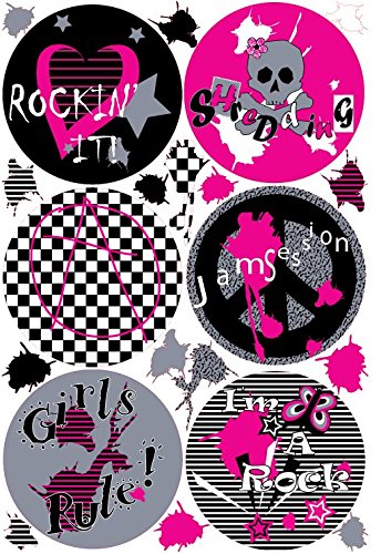 Girls Rule Pink Polka Dot Wall Decals / Rock N Roll Wall Stickers with Paint Splat Wall Decals