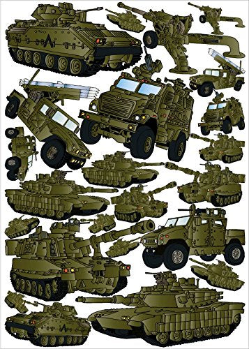 24 Green Military Tank Wall Stickers and Armored Trucks Wall Decals