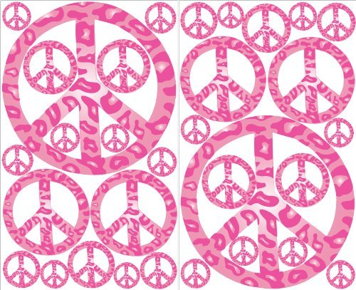 Pink Leopard Print Peace Sign Wall Decals Stickers Decor
