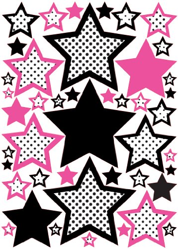 Pop Art Star Wall Stickers in Hot Pink and Black Stars Wall Decals