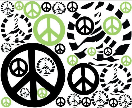 Green Zebra Print Peace Sign Wall Stickers / Decals Mini