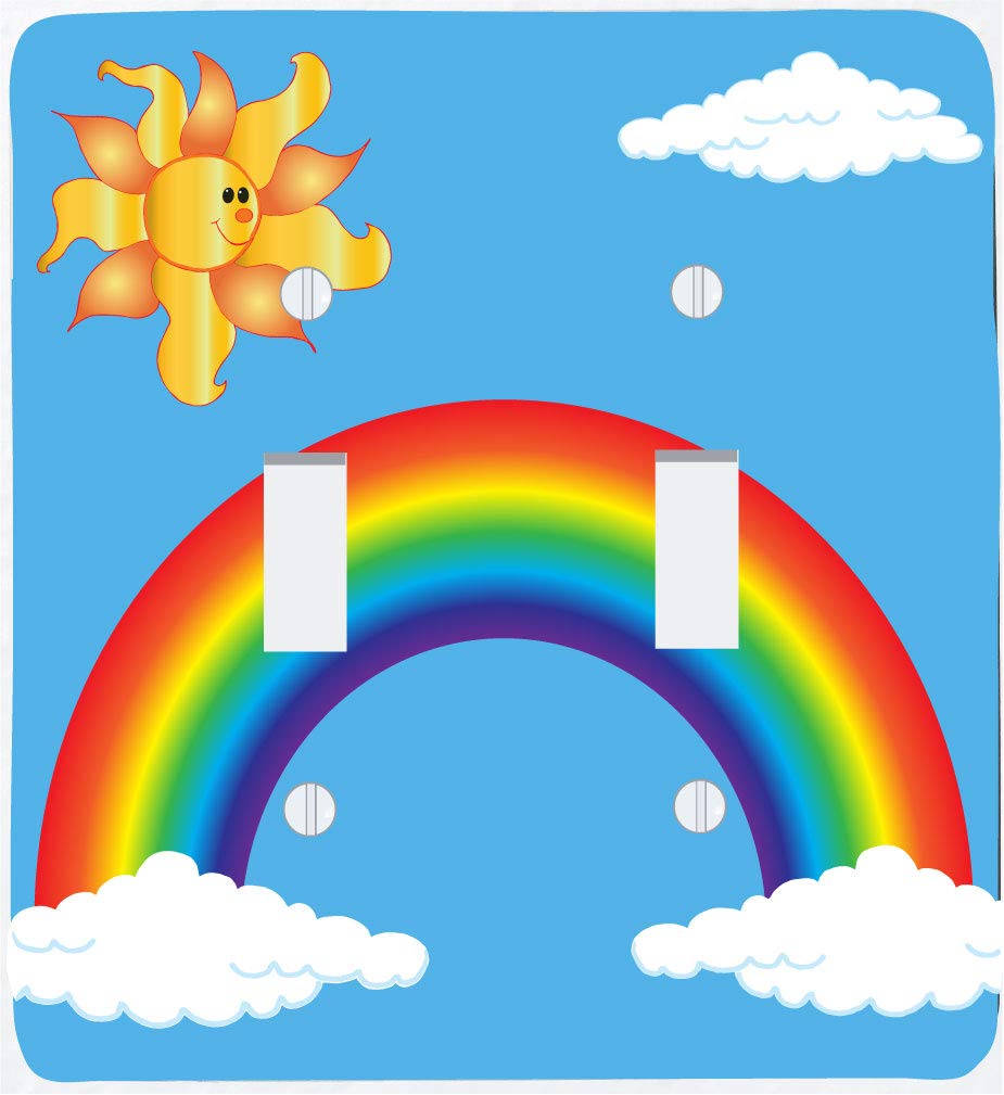 Rainbow Light Switch Plate with Sun, and Clouds/Double Toggle Rainbow Switch Plate Wall Decor