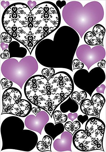 Purple and Damask Heart Wall Decals / Stickers