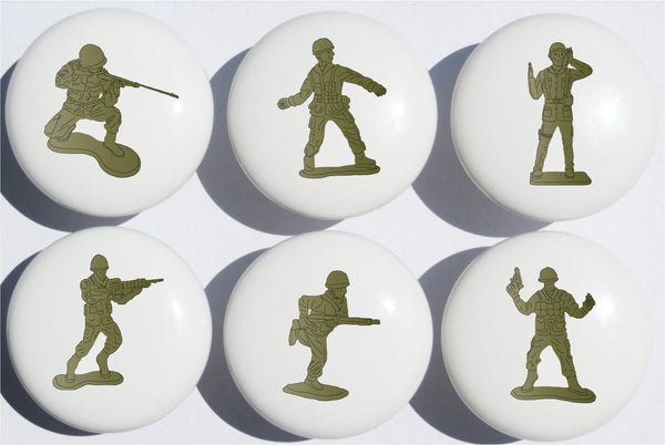 Toy Soldier Drawer Pulls / Army Men Furniture Ceramic Cabinet Knobs / Set of 6