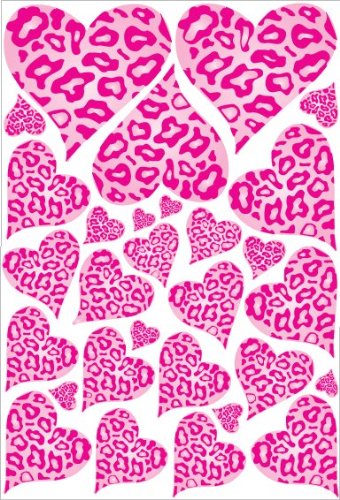 Pink Leopard Cheetah Print Hearts Wall Stickers Decals