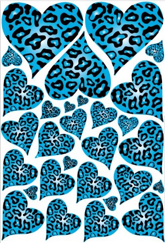 Blue Leopard Cheetah Print Hearts Wall Stickers Decals