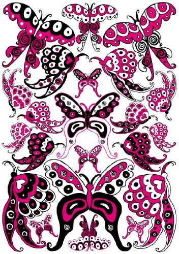 22 Hot Pink and Black Whimsical Butterfly Wall Stickers / Decals