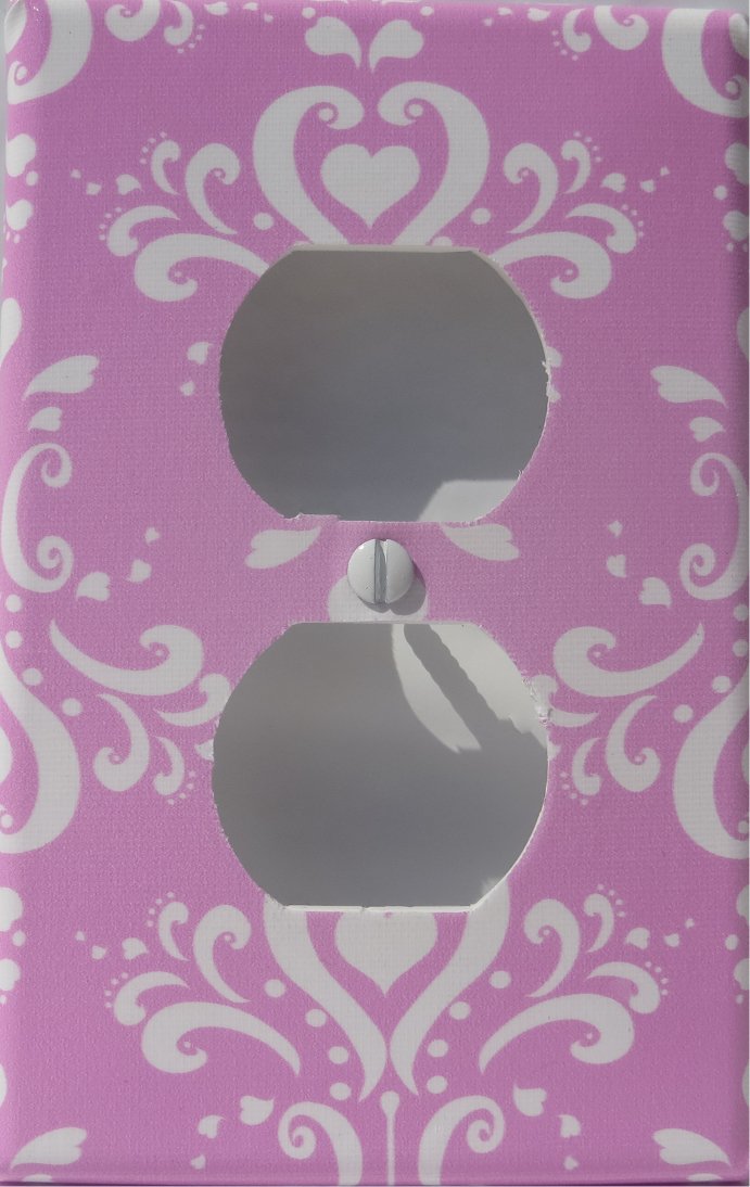 Pink Damask Light Switch Plate and Outlet Covers / Pink Damask Nursery Wall Decor