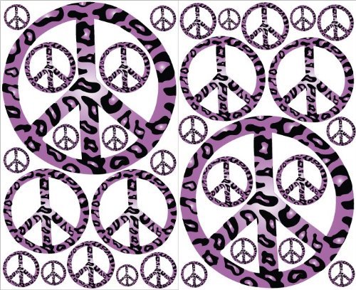 Purple Leopard Print Peace Sign Wall Decals Stickers Decor