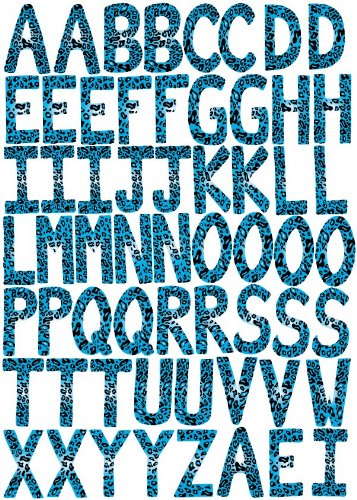 60 ABC Alphabet Wall Decals-Leopard-3.25in. letters-Blue-Turqouise-Wall-Stickers-Decals