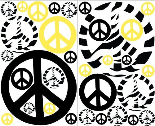 Yellow Zebra Print Peace Sign Wall Stickers / Decals Mini