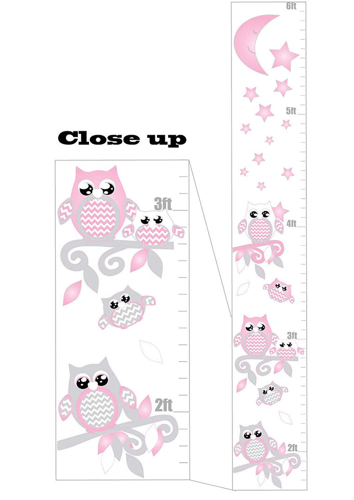Pink Owl Growth Chart Wall Decal | Nursery Height Chart Sticker