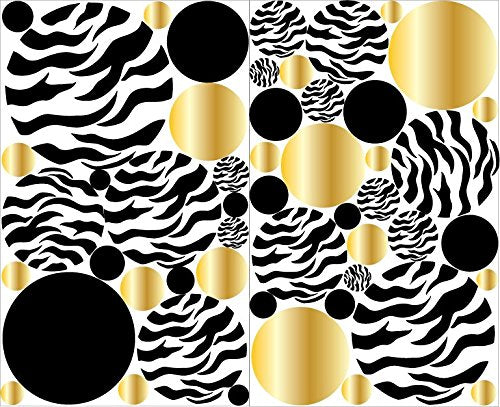 Zebra Print Dot Wall Decals with Gold and Black Polka Dot Wall Stickers