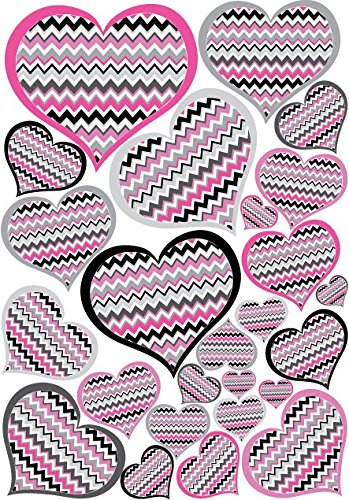 Chevron Heart Wall Decals / Heart Wall Stickers in Pink, Hot Pink, Dark Gray, Light Gray, and Black