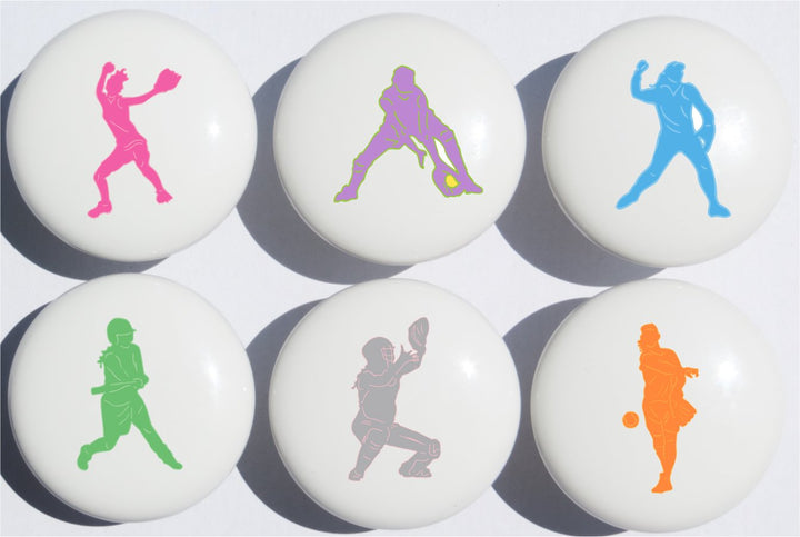 Girls Softball Ceramic Drawer Pulls Set Of 6