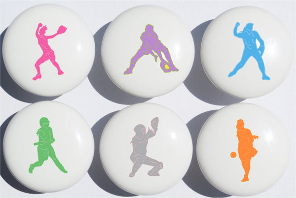 Girls Softball Drawer Pulls  Ceramic Drawer Knobs  Set of 6