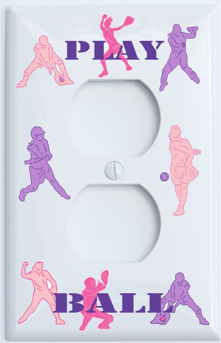 Pink and Purple Softball Switch Plate and Outlet Covers/Girls Softball Light Wall Plate Decor