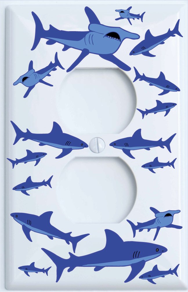 Shark Attack Light Switch Plates and Outlet Covers/Sharks Childrens Nursery Wall Decor