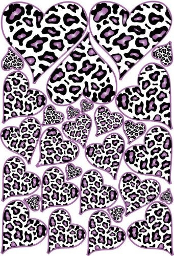 White with Purple Leopard Print Heart Wall Decals / Stickers