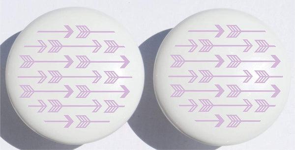Purple Arrow Print Drawer Knobs/Grey Ceramic Cabinet Pulls Woodland Forest Nursery Decor for Baby Girls (Set of Two)