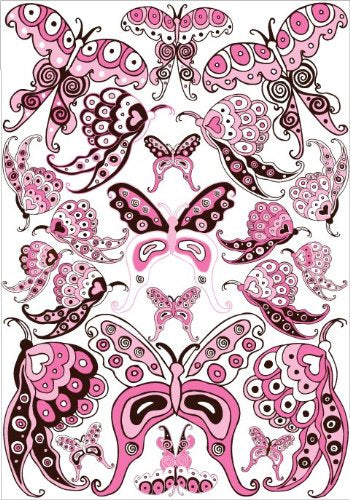 22 Pink and Brown Whimsical Butterfly Wall Stickers / Decals