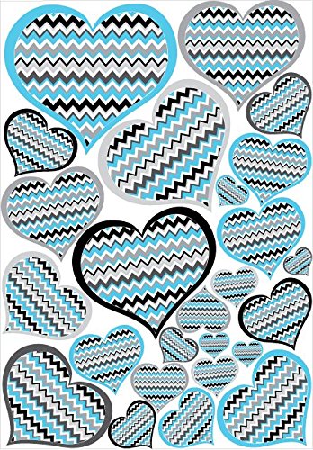 Chevron Heart Wall Decals / Heart Wall Stickers in Blue, Dark Gray, Light Gray, and Black