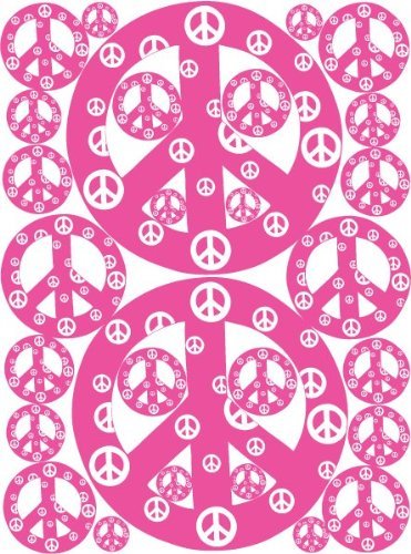 Peace Sign Wall Stickers Decals in Pink with White
