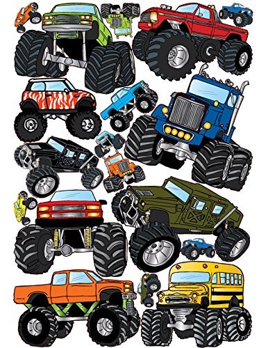 Monster Truck Wall Decals | 18-Piece Boys Room Decor Set