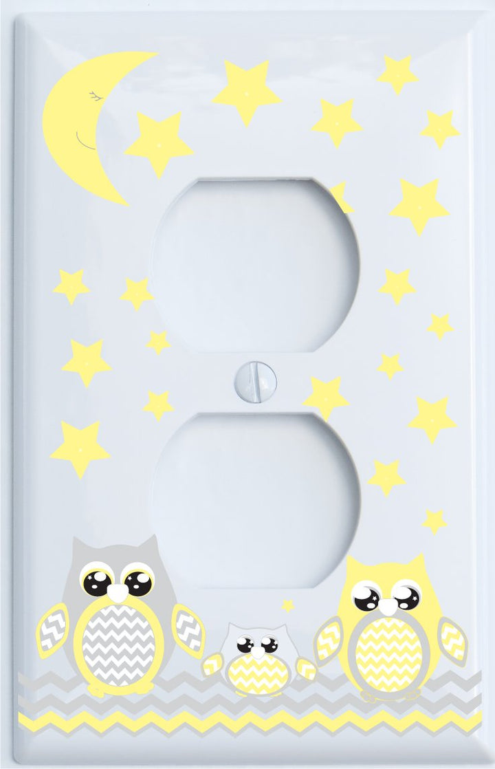 Grey and Yellow Owl Light Switch Cover Wall Plate Outlet Cover