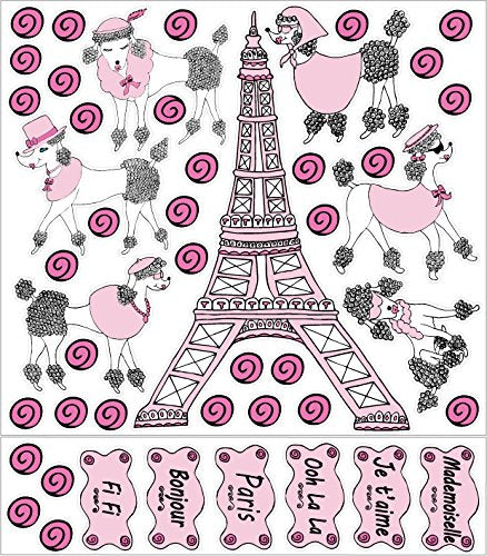 Poodles in Paris Wall Decals Stickers/Eiffel Tower Paris Wall Decor