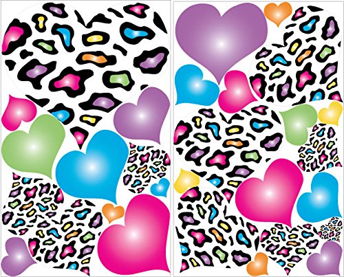 Multicolored Leopard Print Heart Wall Decals / 29 Heart Wall Stickers