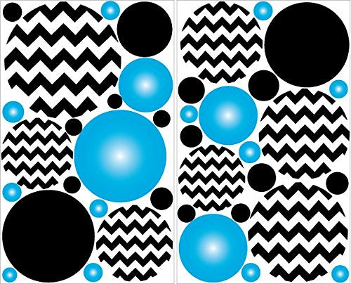Blue and Black Chevron Polka Dots Wall Decals Stickers